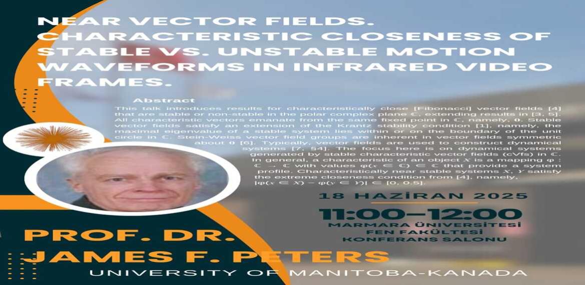 Prof. Dr. James F. Peters'ın  "Near Vector Fields. Characteristic Closeness of Stable vs. Unstable Motion Waveforms in Infrared Video Frames" Başlıklı Konuşması